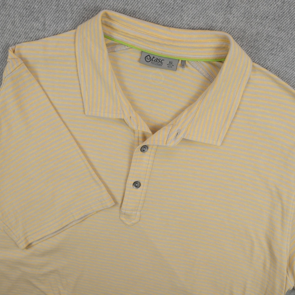 Tasc Performance Polo Shirt Mens XL Yellow Striped Short Sleeve Bamboo Soft